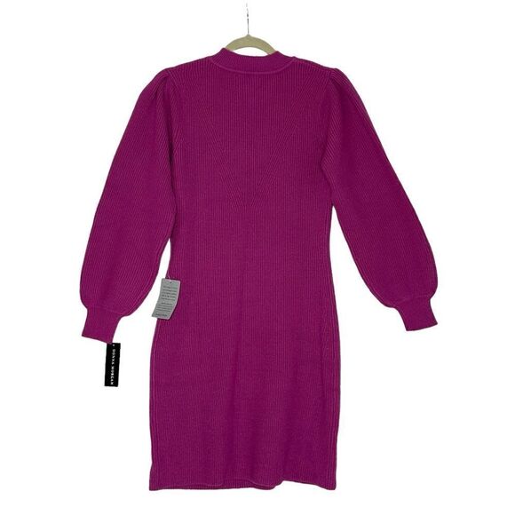 Donna Morgan Raspberry Pink Puff Sleeve Sweater Dress | Size M - Picture 10 of 12
